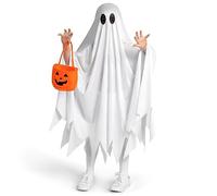 Spooktacular Creations Costume de fantôme pour enfant, costume d'Halloween fantôme, blanc, silencieux, avec sac de citrouille, pour garçons et filles, Halloween, jeu de rôle M