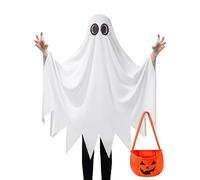 Spooktacular Creations Costume de fantôme pour enfant, costume d'Halloween fantôme, style blanc, avec sac de citrouille, pour garçons et filles, costume d'Halloween, jeu de rôle 3 ans