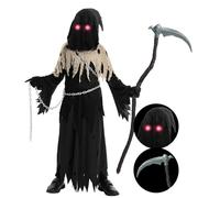 Spooktacular Creations Costume de faucheuse unisexe aux yeux brillants pour enfant, costume de fantôme marron pour costume d'Halloween fantôme effrayant L