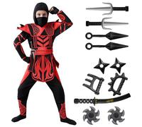 Spooktacular Creations Costume de ninja de guerrier d'Halloween rouge noir pour garçons et filles, fête d'habillage d'Halloween, jeu de rôle ninja, soirées à thème (Medium (8-10 yrs))