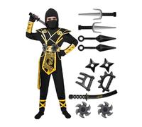 Spooktacular Creations Costume de ninja d'Halloween pour enfants, combinaison dragon ninja noir et doré, costume d'Halloween pour garçons pour déguisement et jeu de rôle (grand, 10-12 ans)