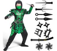 Spooktacular Creations Costume de ninja d'Halloween pour garçons, costume de ninja vert pour enfants, fêtes à thème ninja, déguisement d'Halloween (moyen (8-10 ans))