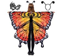 Spooktacular Creations Costume de papillon étoilé orange pour fille, ensemble d'ailes avec châle, bandeau noir et masque pour les yeux pour Halloween, cosplay