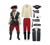 Spooktacular Creations Costume de pirate beige pour homme adulte pour Halloween, fête costumée, bonbons ou friandises, fête cosplay