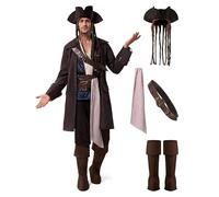 Spooktacular Creations Costume de pirate d'Halloween pour homme, tenue de luxe de capitaine contrebandier avec chapeau et ceinture pour soirées à thème cosplay (grand modèle)