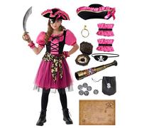 Spooktacular Creations: Costume de pirate magenta pour filles, parfait pour Halloween et jeu de rôle de princesse pirate.(enfant en bas âge (3-4 ans))