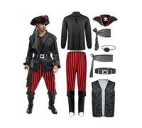 Spooktacular Creations Costume de pirate noir pour homme adulte pour Halloween, fête costumée, bonbons ou friandises, fête cosplay