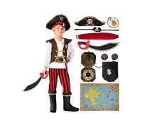 Spooktacular Creations Costume de pirate pour enfants, ensemble de luxe classique marron pour garçons avec accessoires pour jeux de rôle et fête d'Halloween (taille M, 8-10 ans)
