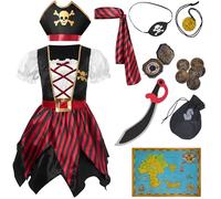 Spooktacular Creations Costume de pirate pour enfants, robe de princesse boucanier pour filles, fête à thème Halloween et jeu de rôle-3T