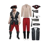 Spooktacular Creations Costume de pirate pour homme, chemise de pirate kaki, gilet, pantalon viking, chapeau et accessoires pour soirées cosplay sur le thème d'Halloween (taille M)