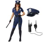 Spooktacular Creations Costume de police bleu pour femme avec bâton, gants, menottes, chapeau, ceinture et talkie-walkie, bleu, Medium