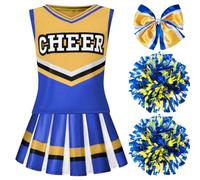 Spooktacular Creations Costume de pom-pom girl bleu pour fille, tenue d'uniforme de joie mignonne d'Halloween avec accessoires-L