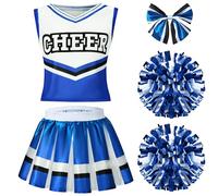 Spooktacular Creations Costume de pom-pom girl des pour filles, mignonne tenue de cheerleading, uniforme de joie bleu et blanc pour Halloween Dress Up