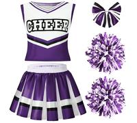Spooktacular Creations - Costume de pom-pom girl pour filles, tenue de cheerleading violet et blanc avec accessoires pour Halloween et jeux de rôle - Taille plus (10-12 ans)