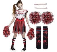 Spooktacular Creations Costume de pom-pom girl zombie Halloween, costume de pom-pom girl morte pour filles, tenue de pom-pom girl pour jeu de rôle de fête d'Halloween-XL