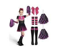 Spooktacular Creations Costume de pom-pom girl zombie pour Halloween, costume de pom-pom girl effrayant rose et noir, costume de pom-pom girl pour filles, jeu de rôle pour fête d'Halloween-L