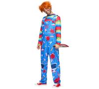 Spooktacular Creations Costume de poupée effrayante pour homme, horrible série télévisée, costume de tueur en série avec haut et pantalon en cuir pour costumes d'horreur d'Halloween, jeu de rôle-M