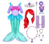 Spooktacular Creations costume de sirène pour filles robe de princesse sirène avec perruque rouge et bandeau pour carnaval, fête, Halloween, Noël ou cosplay