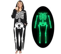 Spooktacular Creations Costume de squelette adulte pour femme - Combinaison pyjama zippée avec capuche - Costume d'Halloween et de cosplay - XL