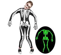 Spooktacular Creations Costume de squelette pour enfants, combinaison de squelette unisexe phosphorescente avec gants pour garçons et filles pour Halloween, jeu de rôle, fête cosplay