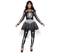 Spooktacular Creations Costume de Squelette pour Femme Adulte, Robe Tutu Squelette pour Femme, Costume de Robe Squelette Funky d'Halloween pour Les fêtes de Cosplay d'Halloween-L