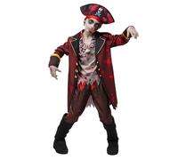Spooktacular Creations Costume de zombie pirate pour garçon, ensemble de costume de zombie effrayant pour Halloween avec chapeau de pirate, manteau de pirate, pantalon, haut et couvre-bottes-M