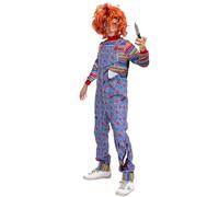 Spooktacular Creations Costume d'Halloween Chucky pour enfant, combinaison de costume Chucky pour enfants et tenue de perruque (Medium(8-10 yrs))