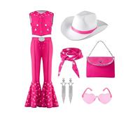 Spooktacular Creations Costume d'Halloween pour fille, rose, pour enfants, tenue disco hippie des années 70 et 80, avec chapeau, sac à main, écharpe, boucles d'oreilles et lunettes de soleil pour les