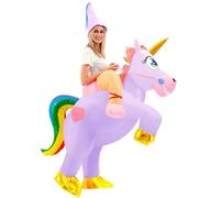 Spooktacular Creations Costume gonflable pour adulte chevauchant une licorne gonflable de luxe pour Halloween avec chapeau - Violet clair