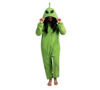 Spooktacular Creations Costume unisexe de pyjama Alien en peluche avec chapeau pour les soirées déguisées, les jeux de rôle et les fêtes à thème Medium