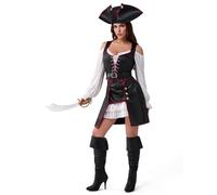 Spooktacular Creations Déguisement de pirate d'Halloween pour femme, tenue de pirate Renaissance avec chapeau et ceinture pour soirées cosplay à thème (taille M)