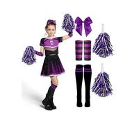 Spooktacular Creations Déguisement de pom-pom girl d'Halloween pour filles, tenue de pom-pom girl effrayante avec crâne et accessoires pour jeux de rôle d'Halloween, violet et noir, taille L
