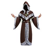 Spooktacular Creations Déguisement de sorcier d'Halloween, déguisement de sorcier marron pour homme, tenue de sorcier adulte pour Halloween, déguisement, cosplay, jeu de rôle (petit modèle)