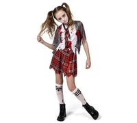 Spooktacular Creations Déguisement d'écolière zombie, déguisement de zombie sanglant pour fille, déguisement d'Halloween, déguisement d'école, déguisement de fête (gris, taille S (5-7 ans))