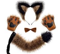 Spooktacular Creations Ensemble d'accessoires avec nœud papillon et gants en forme d'oreilles de loup marron avec queue pour accessoires de costume de fête d'Halloween