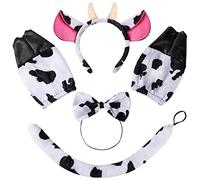 Spooktacular Creations Ensemble d'accessoires de costume de vache 5 pièces avec bandeau à oreilles de vache, nœud papillon, gants et queue Accessoires de costume de vache animale