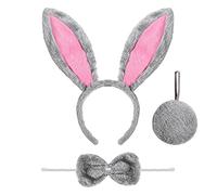Spooktacular Creations Ensemble d'accessoires de lapin 3 pièces comprenant un bandeau oreilles de lapin, déguisement pour Halloween, cosplay, accessoires de déguisement (gris et rose)