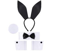 Spooktacular Creations Ensemble d'accessoires de lapin avec bandeau oreilles de lapin, nœud papillon, queue de lapin et manchettes pour Halloween, carnaval, cosplay, déguisement de fête