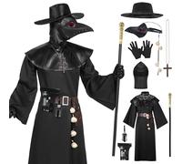 Spooktacular Creations Ensemble de costume noir pour homme avec chapeau, masque, châle, robe, gants, ceinture, ail, sceptre (grand)