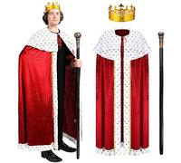 Spooktacular Creations Ensemble de costume royal médiéval pour enfants et adultes, costume royal médiéval, cape royale, couronne, sceptre pour Halloween