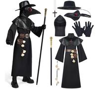 Spooktacular Creations Ensemble de costumes de docteur de la peste noire 10 en 1 pour Halloween, masque à bec, tenue de docteur de la peste pour enfants (XL)
