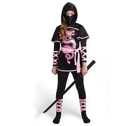 Spooktacular Creations Ensemble de déguisements de dragon ninja ultime noir et rose pour enfants, tenue ninja pour filles pour Halloween, taille M