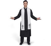 Spooktacular Creations Étole de robe de prêtre noire pour homme adulte, costume de prêtre pour Halloween, fête, cosplay (grand)