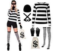 Spooktacular Creations Femmes Adult Women Robber Costume Ensemble avec chemise Hat Masque Gloves Chaussettes Sac pour Halloween Dress Up Cosplay Theme Party-L