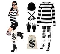 Spooktacular Creations Femmes Adultes Robber Costume Ensemble avec chemise Hat Masque Gloves Sock Sac pour Halloween Dress Up Cosplay Theme Party-xl