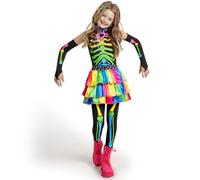 Spooktacular Creations Funky Punky Bones Colorful Skeleton Deluxe Girls Costume Set with Hair Extensions for Halloween Costume Dress Up Parties. (Medium (8-10 yrs))