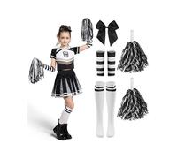 Spooktacular Creations Halloween Cheerleader Kostüm Mädchen, Totenkopf Gruseliges Cheerleader Outfit mit Zubehör für Mädchen Halloween Partys Rollenspiele, Weiß Schwarz, XL