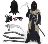 Spooktacular Creations Kids Grim Reaper Costume, Eyes Grim Grim Reaper Costume pour les garçons, Halloween Robe Halloween Freepy Phantom Black Reaper-M