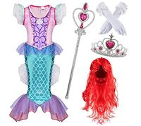 Spooktacular Creations Little Girl Mermaid Princess Costume Include Mermaid red Wig, Crown, Magic Wand and Gloves