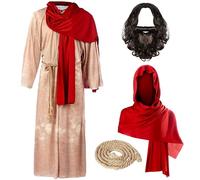 Spooktacular Creations Mens Jesus Christ Robe avec perruque, barbe, châle, ceinture set pour adulte Halloween Dress Up Party Cosplayy-m